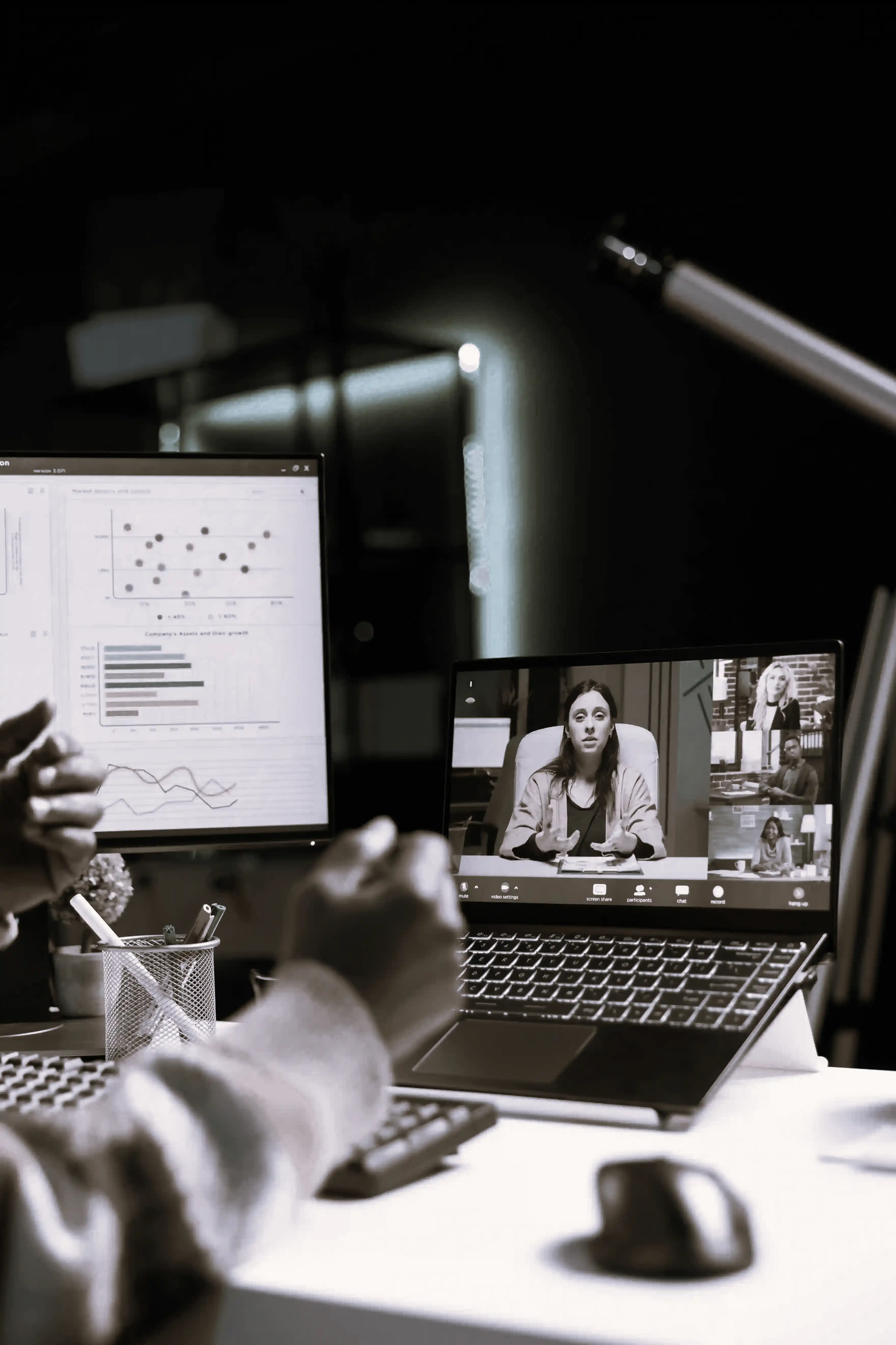 black man using laptop participate online meetings